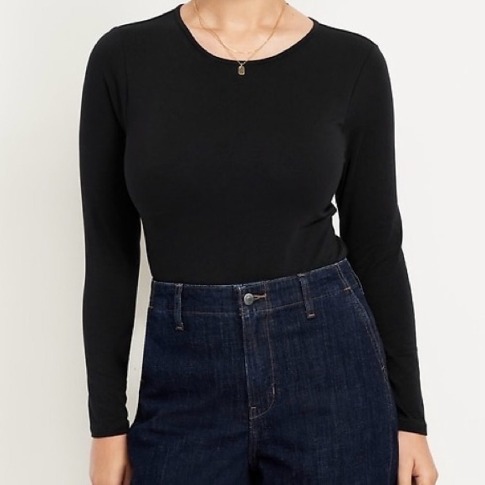 Old Navy Classic Black Jersey Crew Neck Long Sleeve Bodysuit - XS